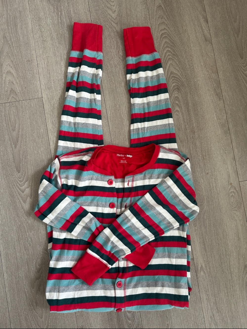 Indigo Red, Teal, Gray & White Striped Cotton Onesie Set
